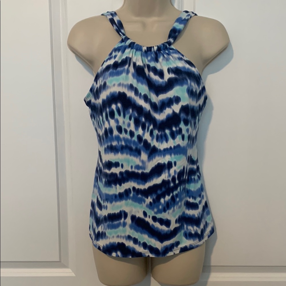 Stylish Blue Patterned Halter Tank Top